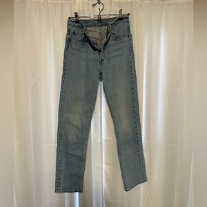 Levi’s 501 Straight Leg, High Waisted Jean in Light Blue.